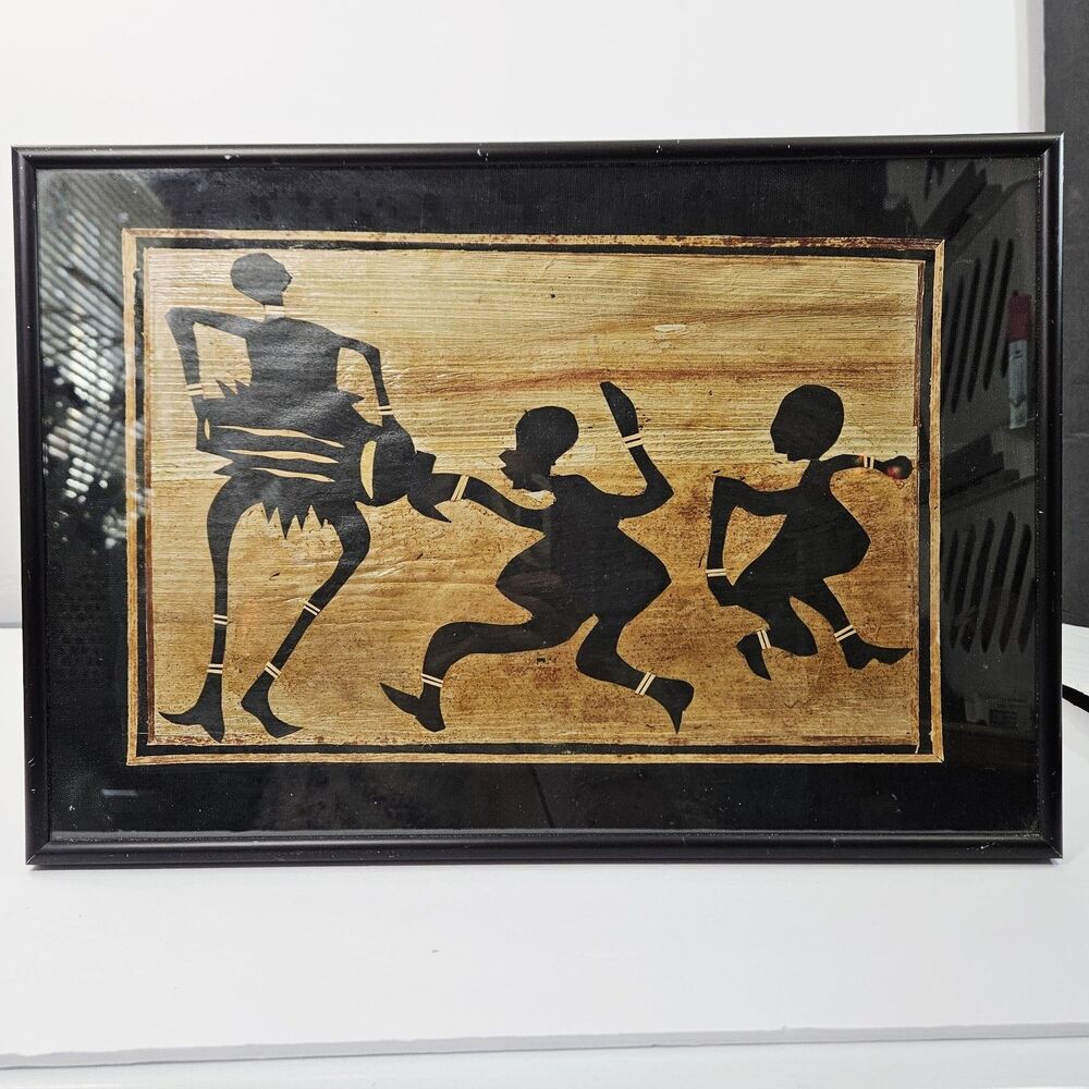 Vtg Dancing Women Handmade Wall Art African Tribal Painting on Papyrus ethnic
